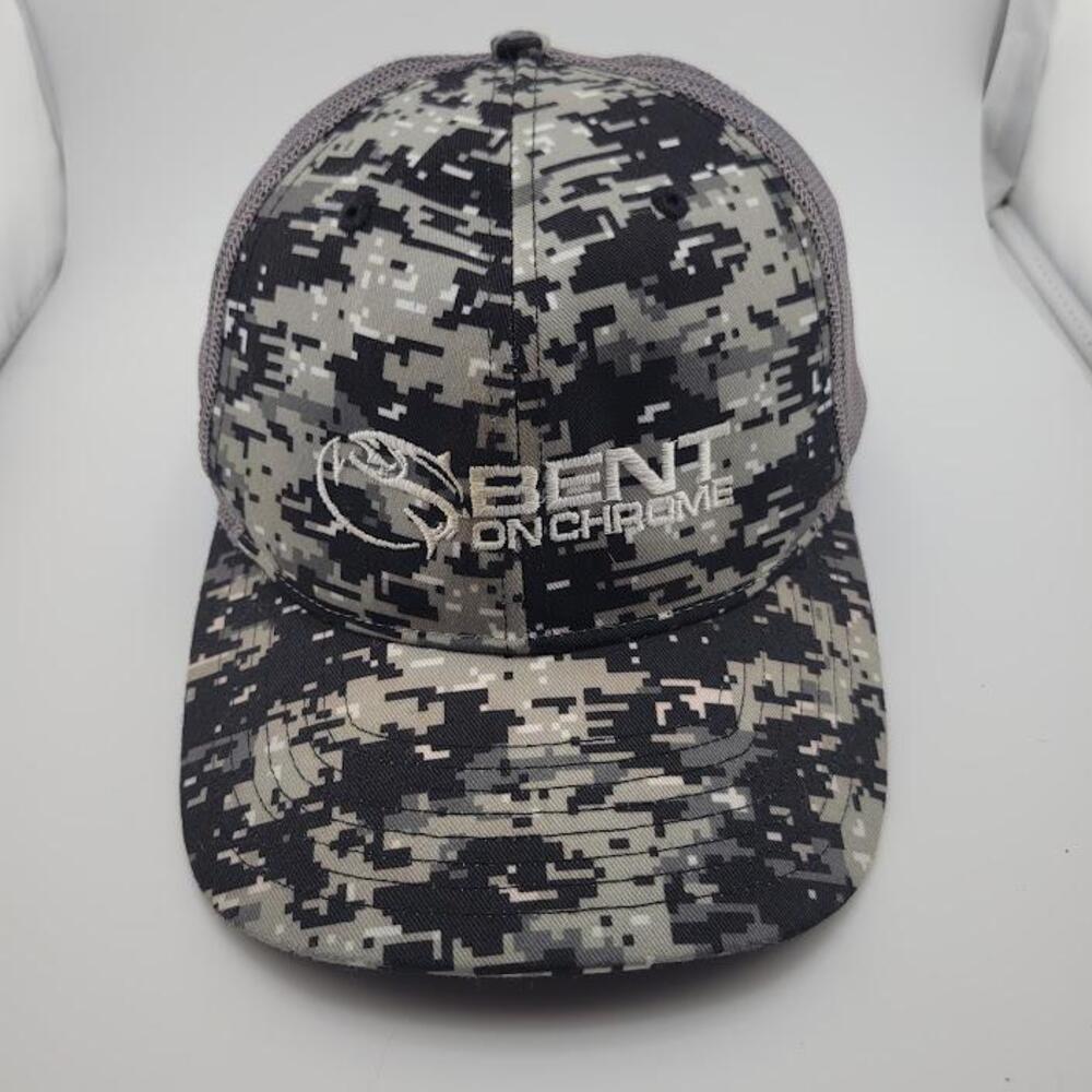 Bent On Chrome Hat Cap Snap Back Mens Gray Black Camo Trucker Mesh Embroidered